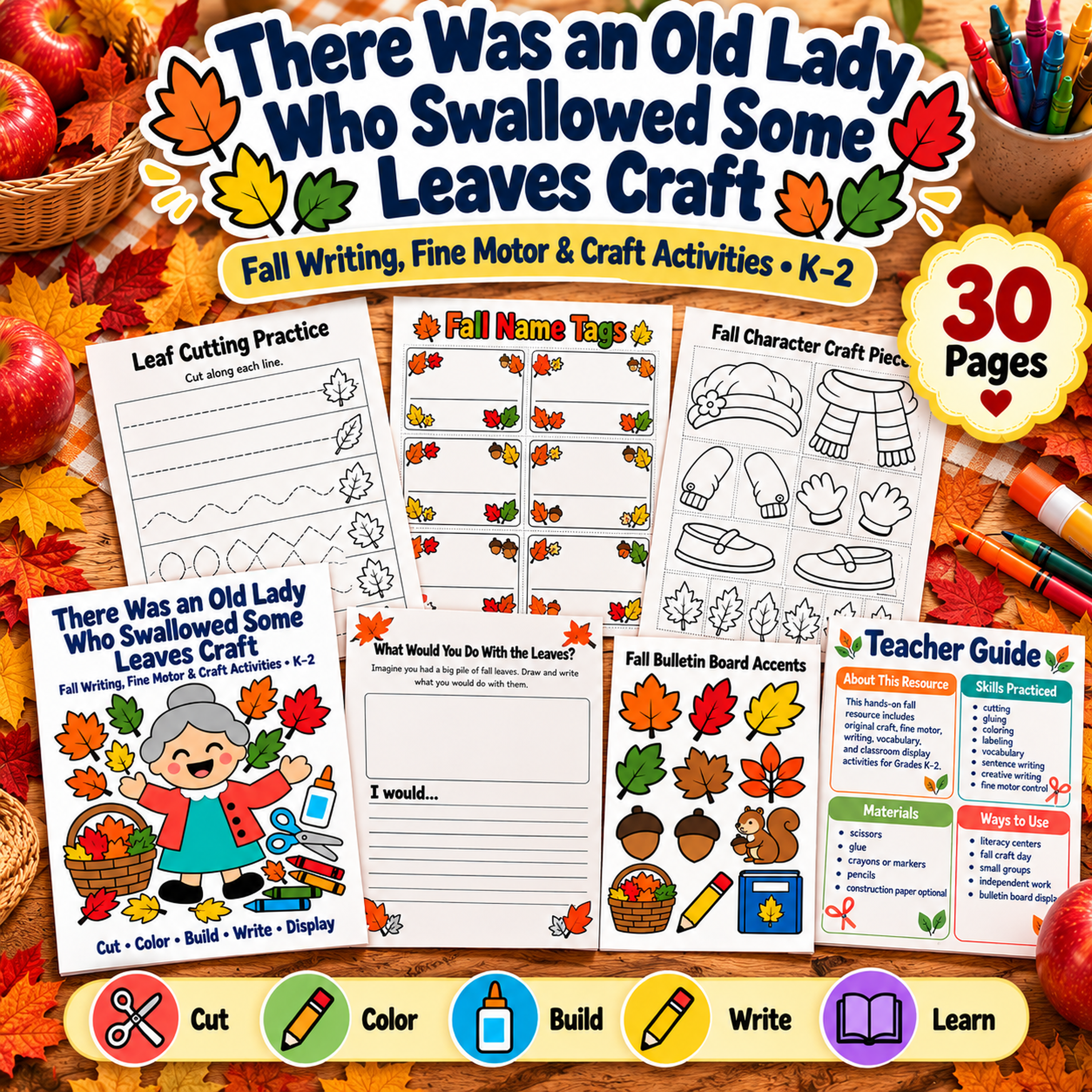 There Was an Old Lady Who Swallowed Some Leaves Craft | Fall Writing & Fine Motor Activities K–2